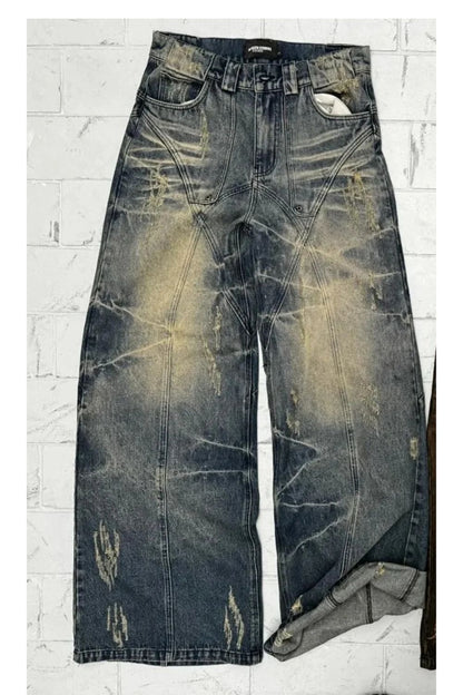 GRAPHIC LINED BAGGY JEANS